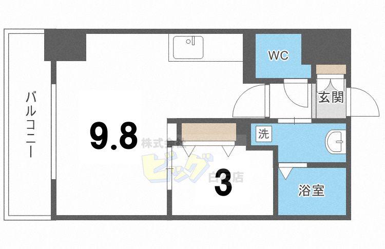 HF東札幌レジデンス(1LDK/3階)の間取り写真