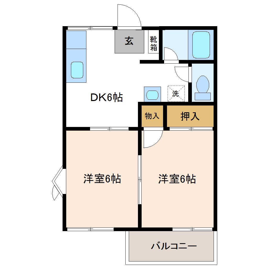 フレグランス南光台(2DK/2階)の間取り写真