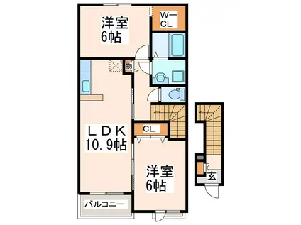 サンセット・ヒルA・B・C(2LDK/2階)の間取り写真