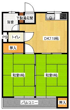 繁田第一ビル P1台付(2DK/2階)の間取り写真