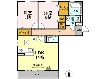 オリーブ(2LDK/1階)の間取り写真