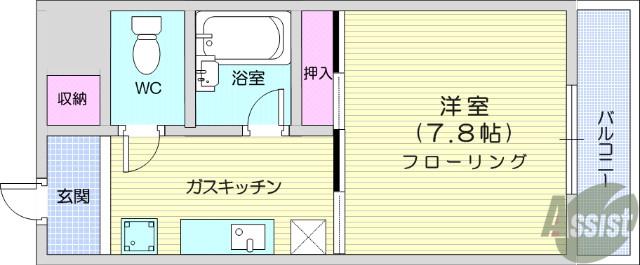 ロイヤルヒルズ台原Ⅲ(1K/2階)の間取り写真