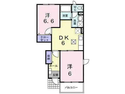 サウスエレガンス ハギオカ(2DK/1階)の間取り写真