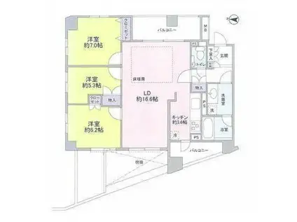 ザセンチュリーミヤザキダイ(3LDK/5階)の間取り写真