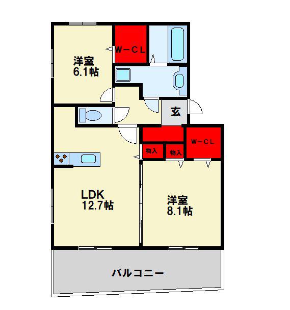 D-ROOM中井(2LDK/2階)の間取り写真