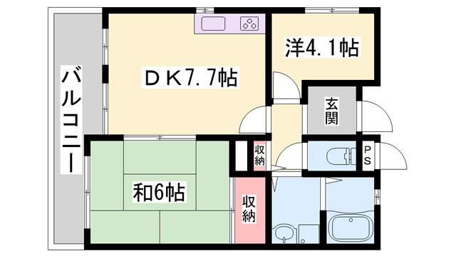 ラ・メール大塩(2DK/1階)の間取り写真