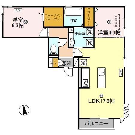 D-ROOM和歌山四番丁(2LDK/2階)の間取り写真