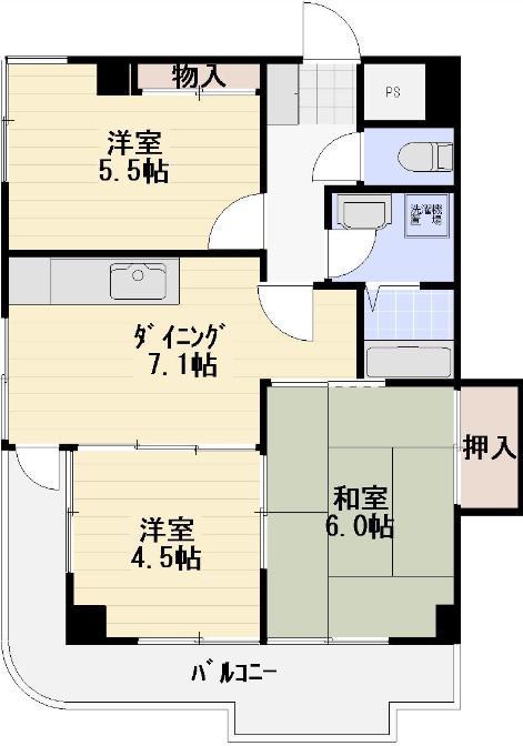 ソシアルハイツ(3DK/4階)の間取り写真