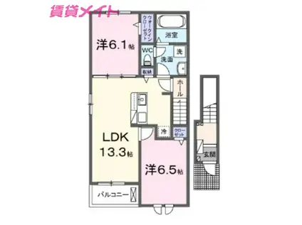 コリーヌ フロリア II(2LDK/2階)の間取り写真