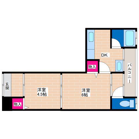 ハイツ平野駅前(2DK/3階)の間取り写真