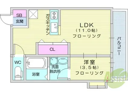 バリューⅢ(1LDK/2階)の間取り写真