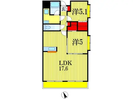 ラ・プルミエール(2LDK/2階)の間取り写真