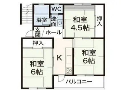 JR加古川線 日岡駅 徒歩34分 5階建 築54年(3K/1階)の間取り写真