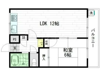 長谷川ハイツ(1LDK/4階)の間取り写真