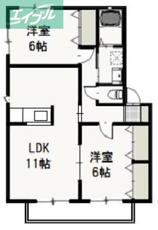 ペアフィールドA(2LDK/2階)の間取り写真