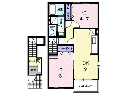 プラシードB(2DK/2階)の間取り写真