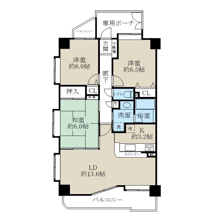 ダイアパレス女池(3LDK/8階)の間取り写真