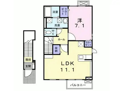 ISLAND 津田A(1LDK/2階)の間取り写真