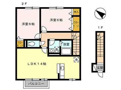 レジデンス城東(2LDK/2階)の間取り写真