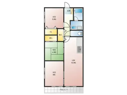 ドミールK(3LDK/2階)の間取り写真
