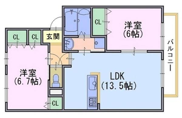 グランドール今里(2LDK/1階)の間取り写真