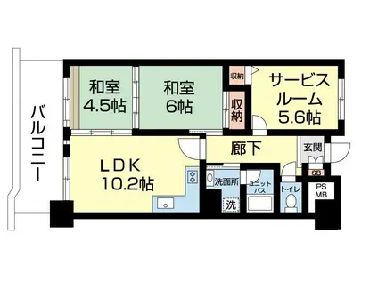 ライオンズマンション山王第2(2SLDK/4階)の間取り写真