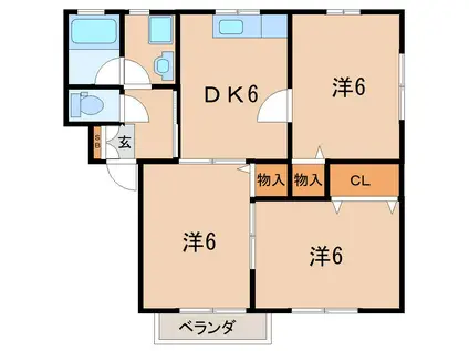 プロムナード秋葉 B棟(3DK/1階)の間取り写真