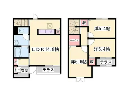 フルール・ド・スリジェB棟(3LDK/2階)の間取り写真