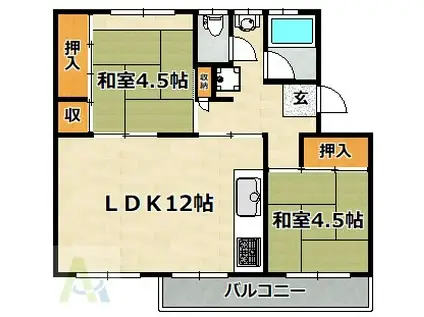 鈴蘭台第3団地5号棟(2LDK/2階)の間取り写真