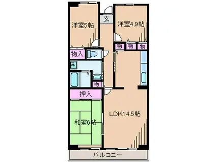 KDXレジデンス日吉(3LDK/4階)の間取り写真