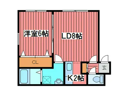 クラージュ福住II(1LDK/2階)の間取り写真