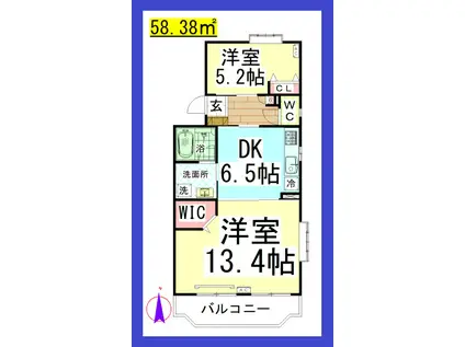 TD クレセール湘南(2DK/1階)の間取り写真