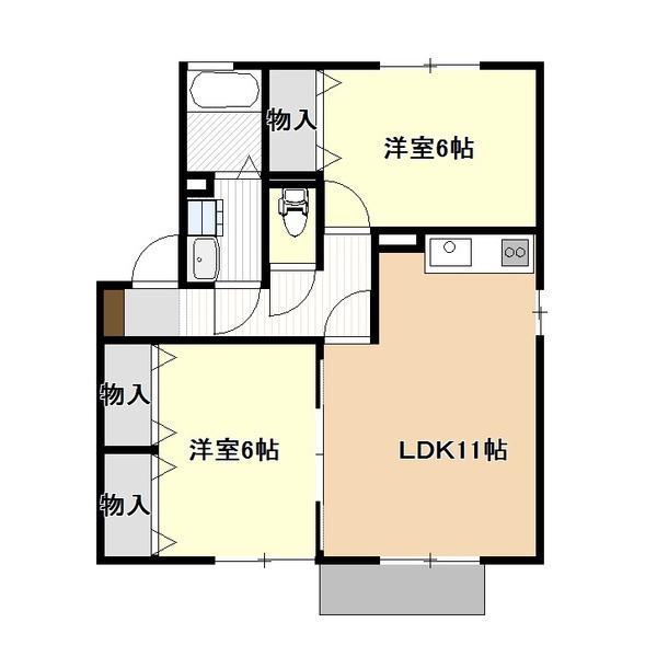 ベルウッドB(2LDK/2階)の間取り写真