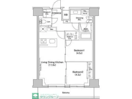 ザ・パークハビオ入谷(2LDK/11階)の間取り写真