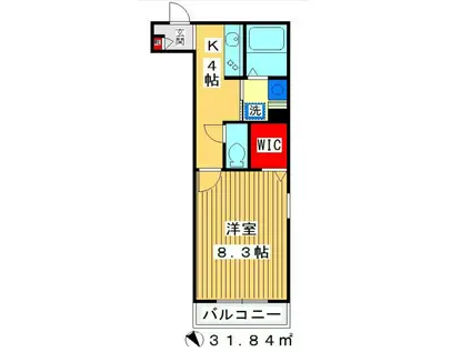 ヴィルクレールIV(1K/4階)の間取り写真