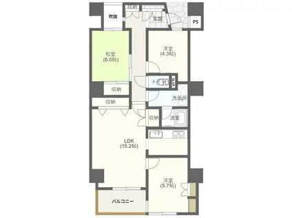 サンライトマンションもみの木(3LDK/9階)の間取り写真