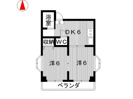 ヴィラ壱番館(2DK/2階)の間取り写真