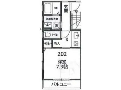 ユニバーサル(1K/2階)の間取り写真