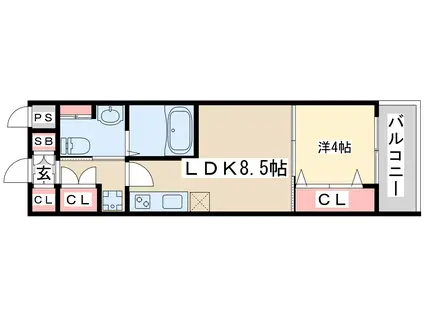 ラカーサ新北野(1LDK/4階)の間取り写真