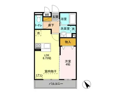 オペラハウス上大島 B(1LDK/2階)の間取り写真