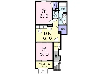 リバーサイドセナ(2DK/1階)の間取り写真