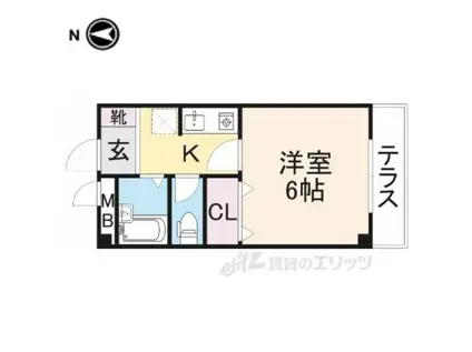 パーシモン東生駒(1K/1階)の間取り写真