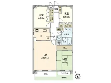 パークハイム三鷹台(3LDK/1階)の間取り写真
