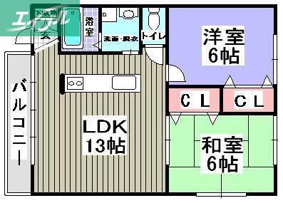 レスカール伊島(2LDK/2階)の間取り写真