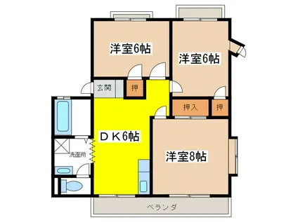 メモリーパレスA(3DK/2階)の間取り写真