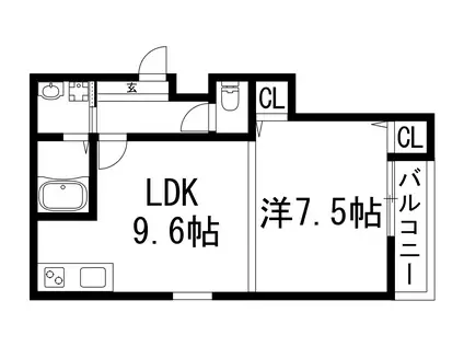 ハイム天神1(1LDK/1階)の間取り写真