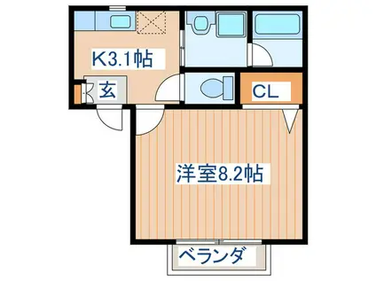 グリンゲイブル小田原(1K/2階)の間取り写真