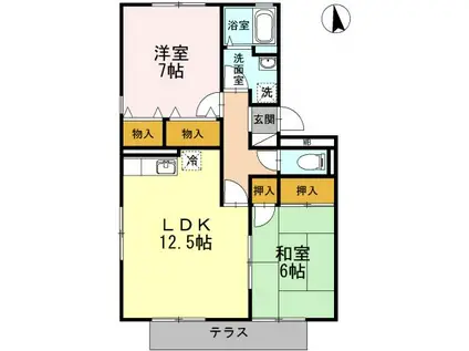 グランドール国分A棟(2LDK/2階)の間取り写真