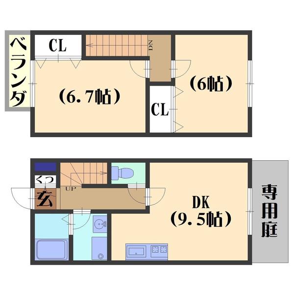 パレヴェール(2DK/1階)の間取り写真