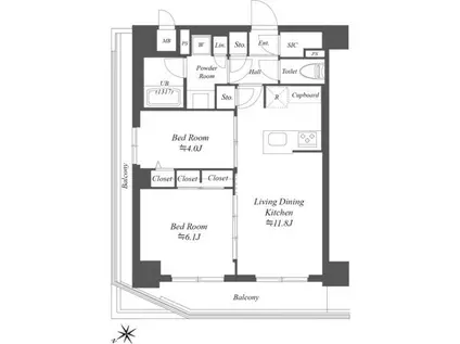 ディームス根岸(2LDK/4階)の間取り写真